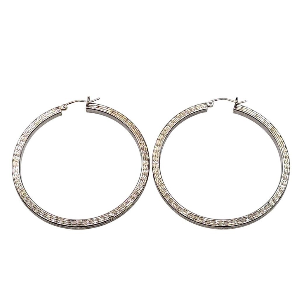 Sterling Silver Textured Hoop Earrings 2" Diameter